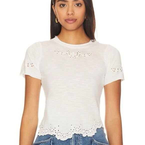 Free People Call Me Baby Eyelet Tee In Ivory - Picture 3 of 4